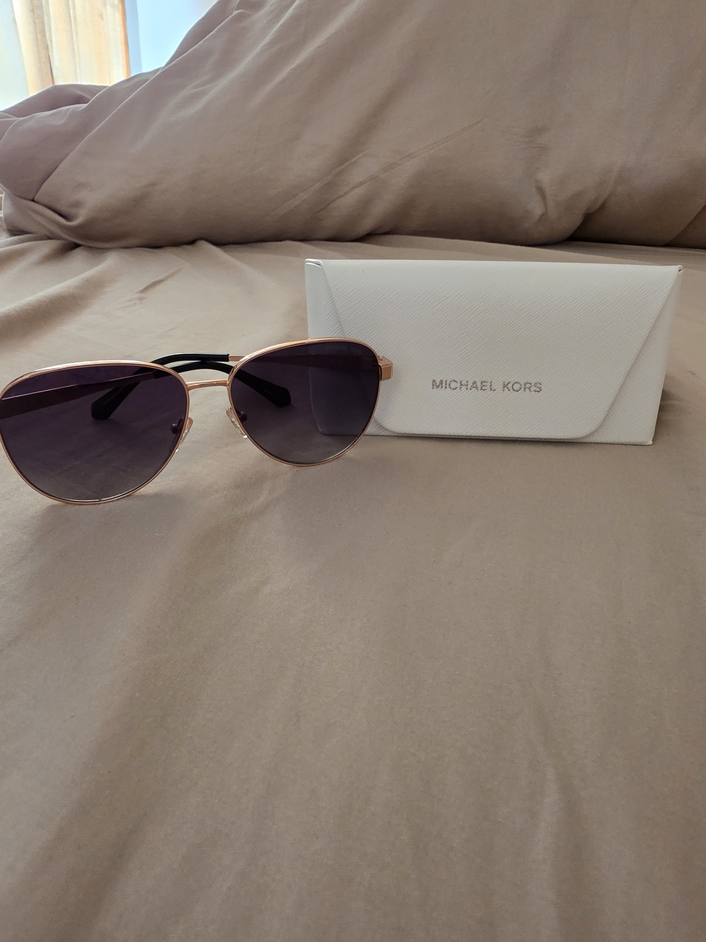 Michael Kors Rose Gold Cat Eye Sunglasses - Purple Lenses
